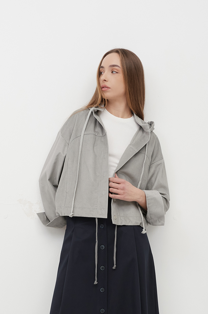 Куртка-сорочка вельвет з каптуром св.сірий (КУ 18)